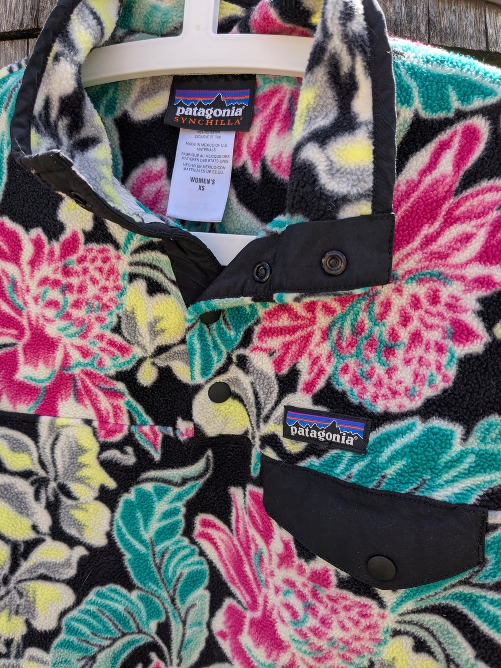 Patagonia Floral Synchilla Fleece Jacket - Black, Pink, Teal, Yellow